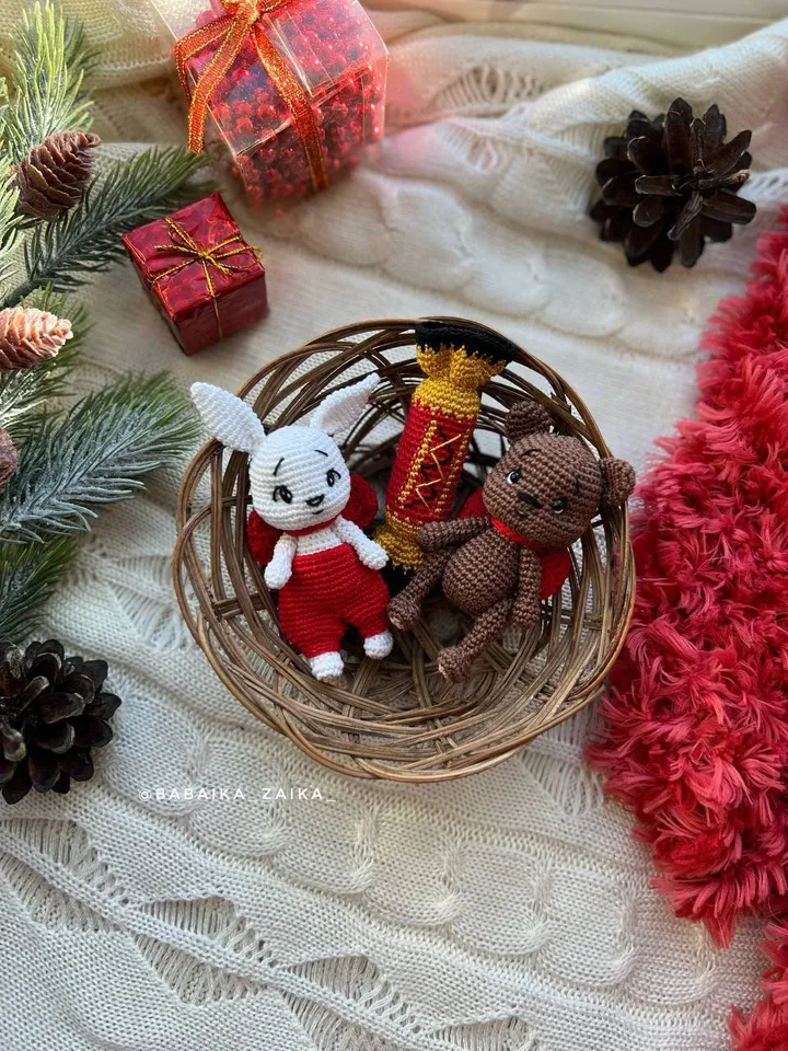 PDF Crochet Christmas Tree toys SET: Bunny, Candy, Teddy Bear Christmas Amigurumi Pattern Crochet Ornament Christmas Decor Tree Toys Pattern