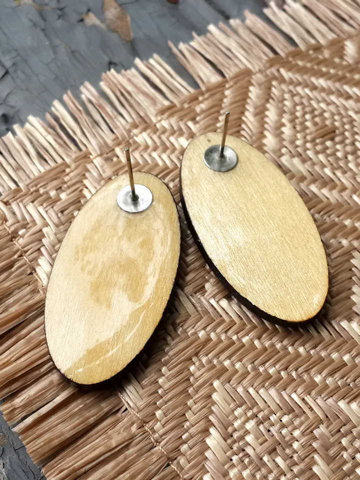 Wooden Earrings, Black Earrings, Oval Earrings, Big Earrings, Lightweight Earrings
