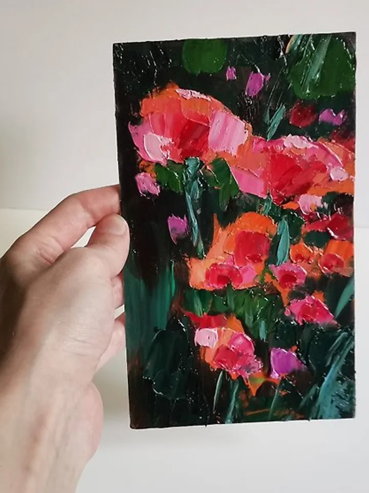 Poppy Painting Original Art Small Impasto Oil Painting Flower Verafe