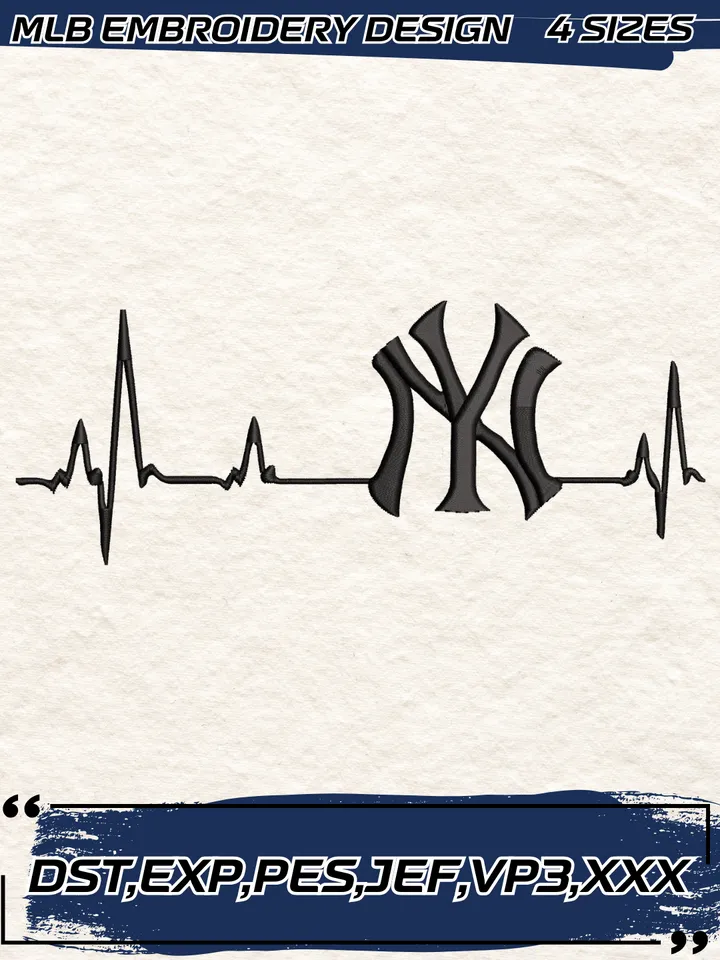 New York Yankees Heart Beat Embroidery Design,MLB Embroidery Design,Machine Embroidery Design File,4 Sizes, Digital Download