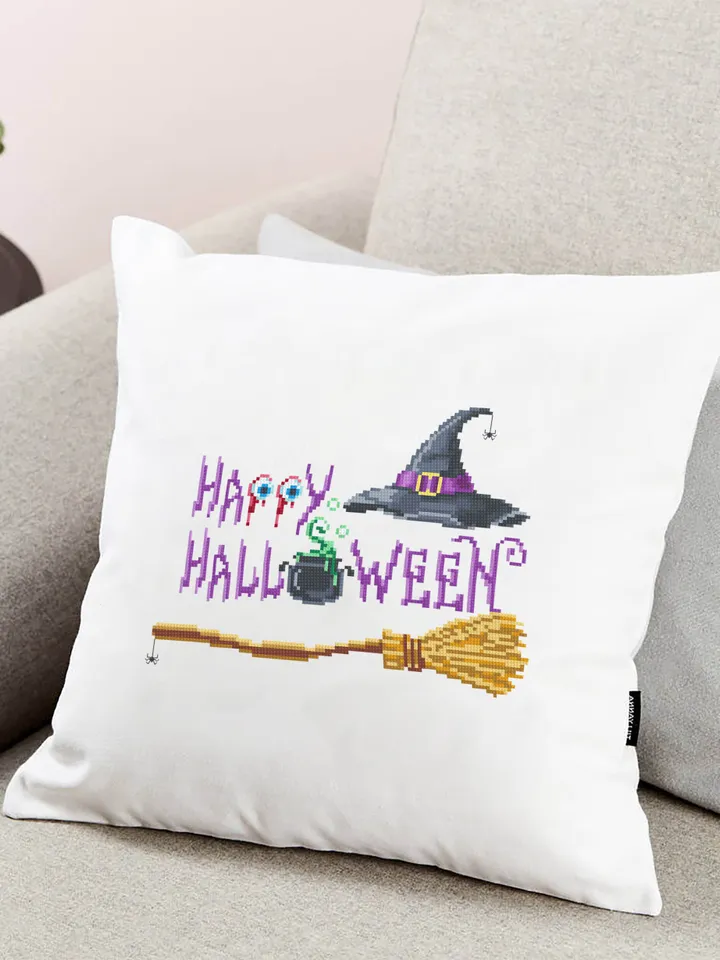 Happy Halloween cross stitch pattern PDF download Witch cross stitch chart, Halloween pattern digital PDF Witch hat Halloween embroidery #H3