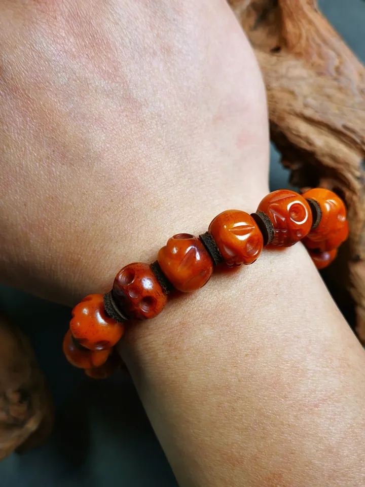 Hand-carved Tibetan Yak Bone Mala Beads Bracelet,Chitipati,Shmashana Adhipati,Amulet Bracelet,for Meditation and Prayer