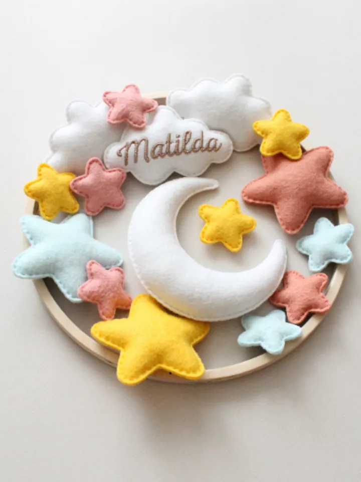 Custom Moon and Stars Baby Mobile - Handcrafted, Soft Felt Nursery Decor