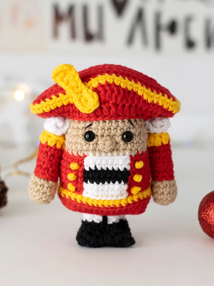Stuffed Nutcracker Soldier toy Christmas gift idea, crochet Nutcracker figurine winter nursery and home decor