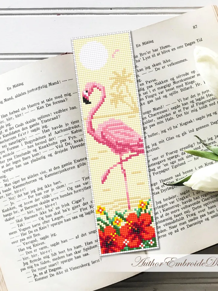 Flamingo bookmark cross stitch pattern PDF download Pink flamingo cross stitch chart, Nature bookmark pattern digital PDF, Pink bird #B441