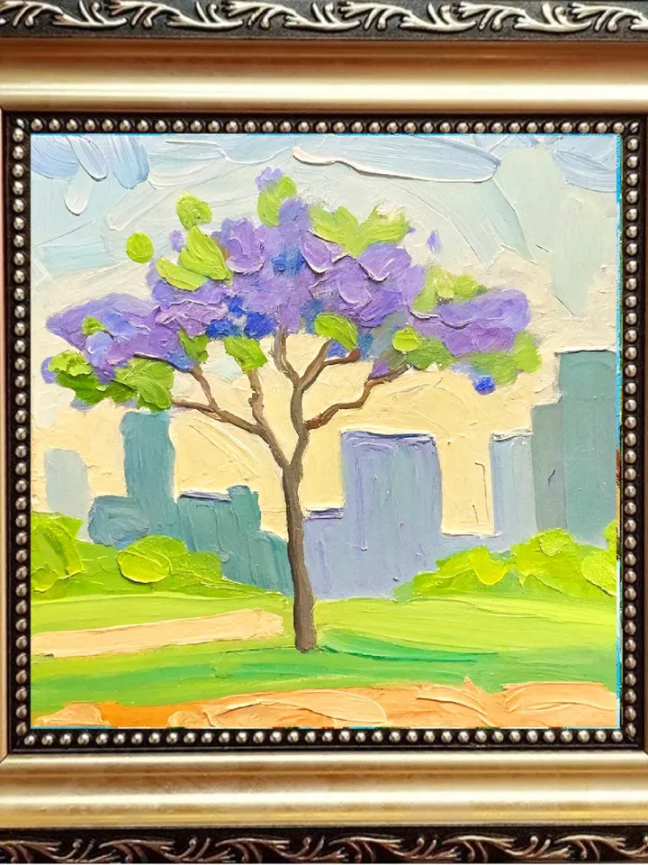 Jacaranda Oil Painting Los Angeles Impasto Jacaranda Original Art California Plein Air Small Artwork Gift by ArtProkopaloSv