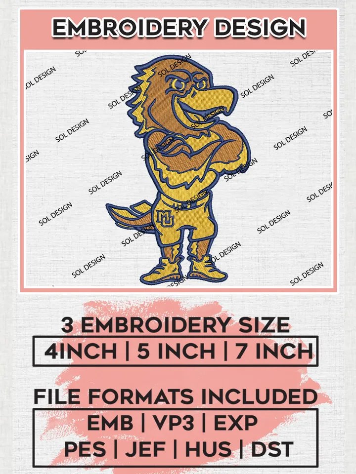 NCAA Marquette Golden Eagles Team Funny Mascot Logo Embroidery Design Files, NCAA Marquette Golden Eagles Machine Embroidery, NCAA Teams, 3 sizes, NCAA Machine embroidery designs, Digital Download