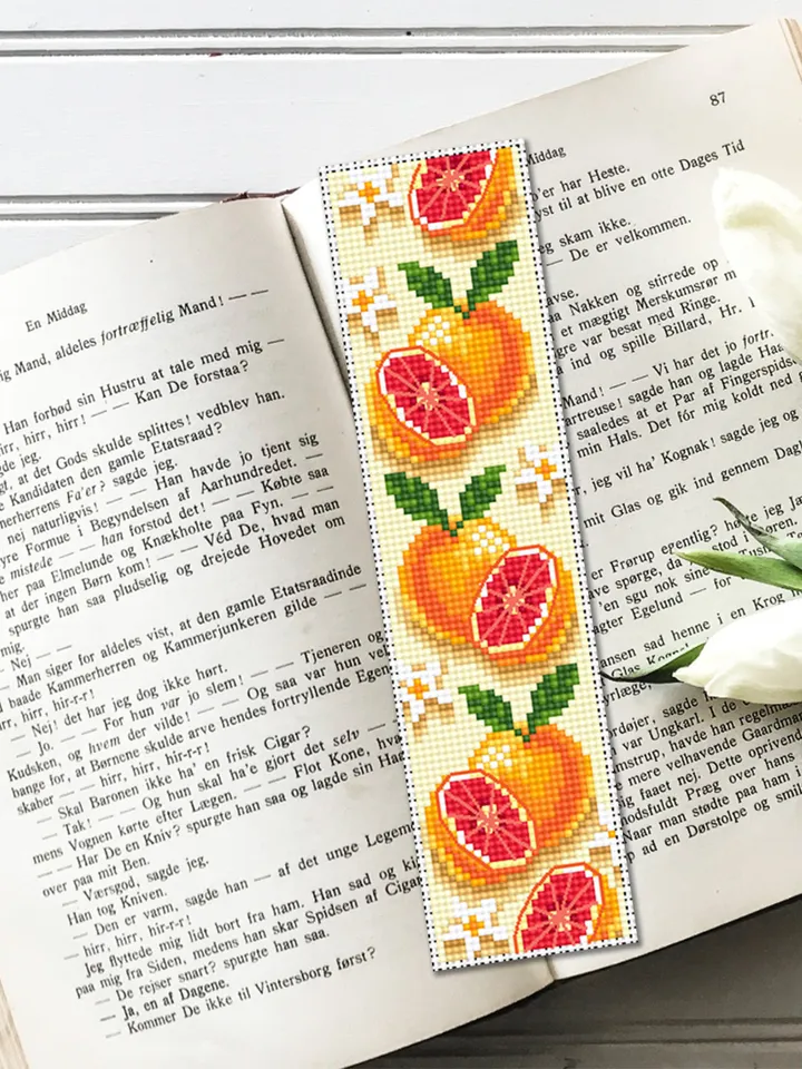 Bookmark grapefruit cross stitch pattern download PDF Tropical fruit cross stitch chart, Digital bookmark pattern PDF, Book lover gift #B144