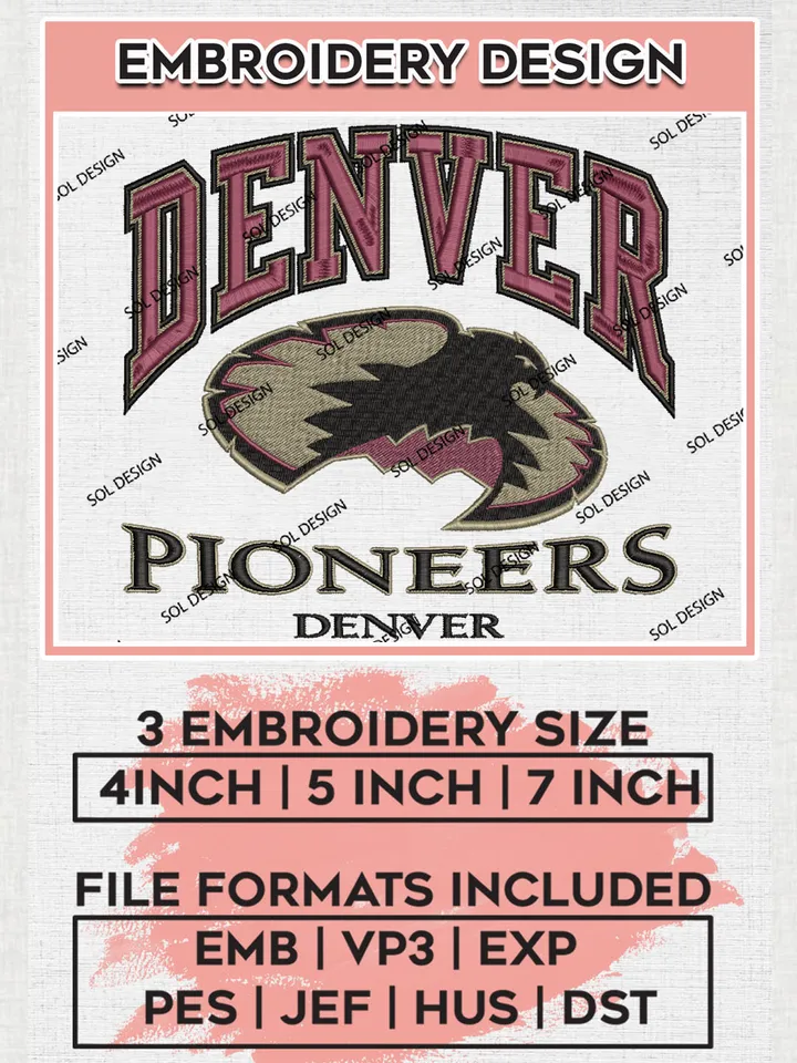 Denver Pioneers College Football Team Logo Embroidery Design Files, NCAA Denver Pioneers Machine Embroidery, NCAA Teams, Game Day, 3 sizes, NCAA Machine embroidery designs, Digital Download