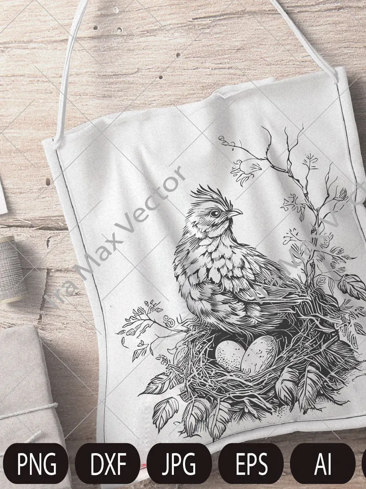 Hen Laying on Eggs in a Nest, Chicken Clipart, Farm birds, Bird in a nest, Instant Digital Download ,Cut Files