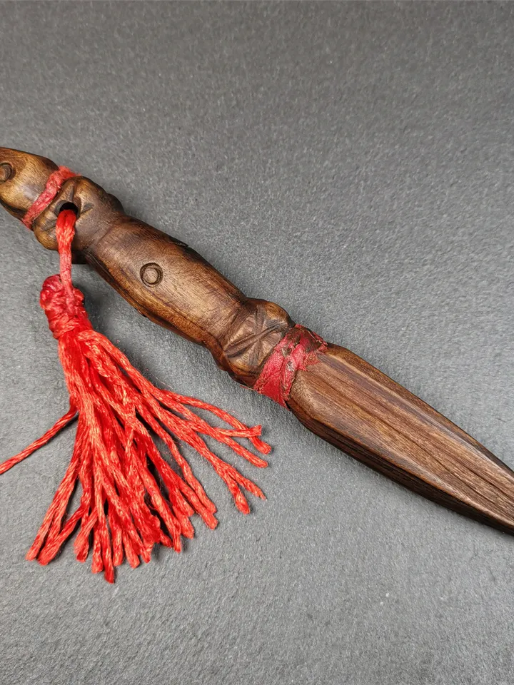 Gandhanra Old Tibetan Amulet,Unique Sandalwood Kila(Dorje Phurba), Dharma Ritual Implement from Gengqing Monastery,6.7"