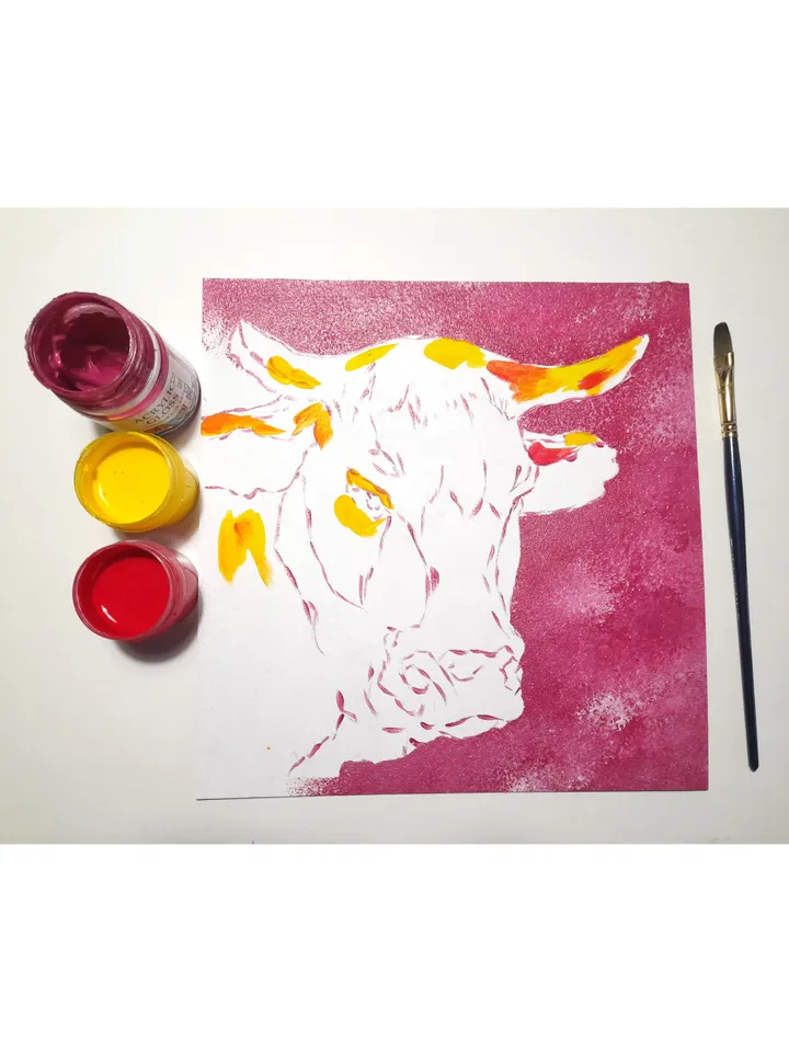 Strawberry Cow Painting Animal Original Art Farm Artwork Acrylic Painting 8.5 by 8.5 Above Sofa Art by TatianaArtShop