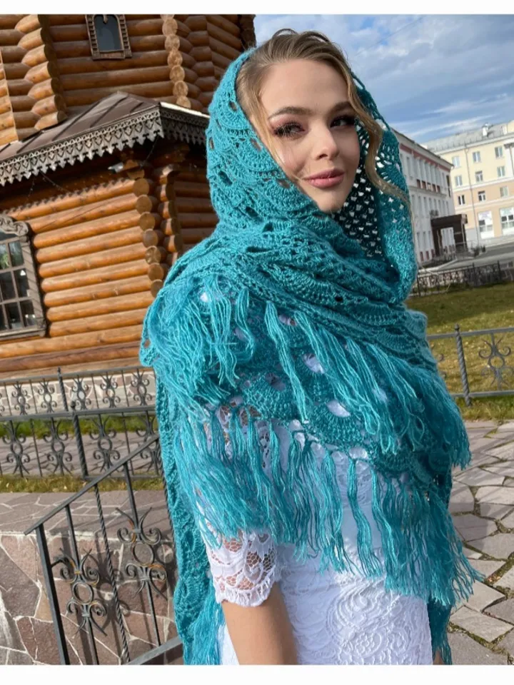 Bridal shawl and wraps for spring ,Wedding wool shawl bridesmaid, Gift for mom birthday, Evening blue knit wrap for women