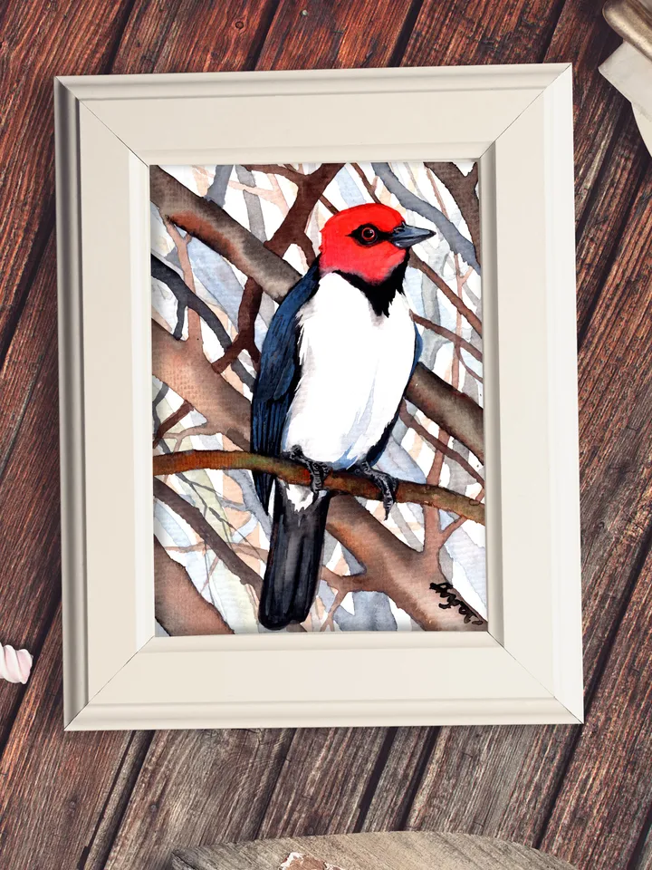 Woodpecker original watercolor, birds painting, handmade wall decor, 5x7 in art for bird lovers by Anne Gorywine