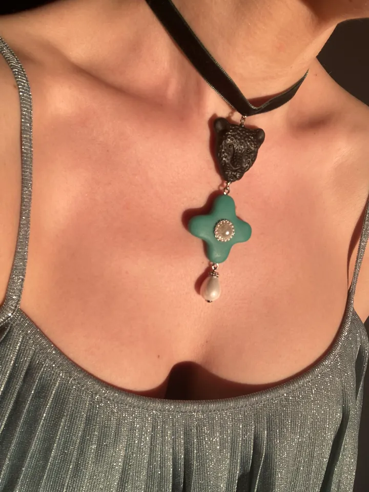 Choker leopard porcelain green flower