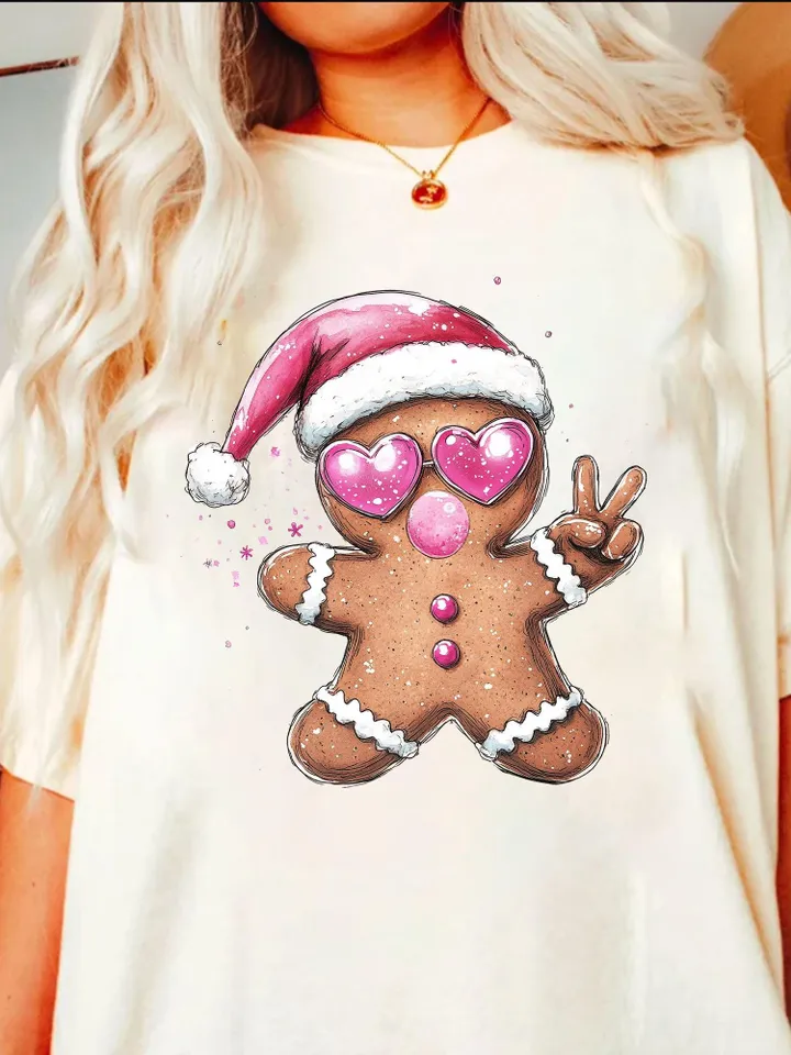 Retro Gingerbread Pink Christmas blowing bubble png Christmas Sublimation Digital Design Download,Vintage Christmas Png Santa Sunglasses