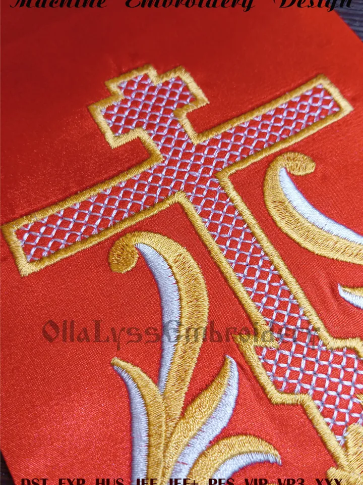 Flourishing cross embroidery design