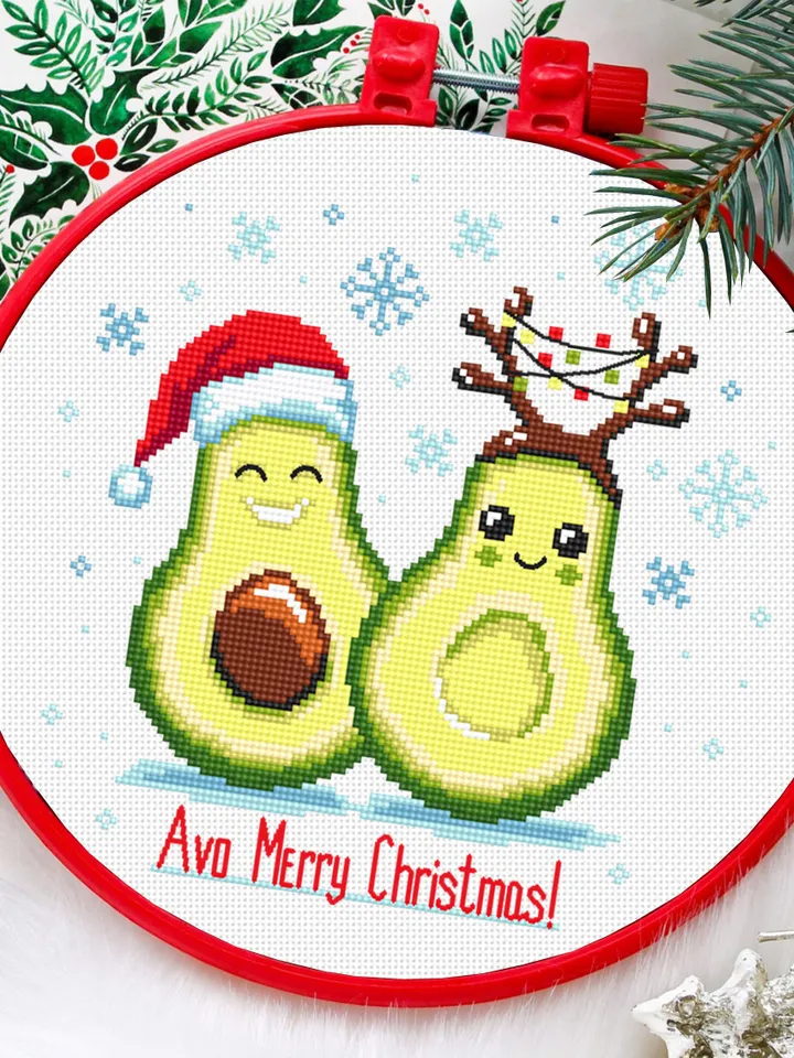 Avo Merry Christmas cross stitch pattern download PDF Funny Christmas avocado cross stitch, Holiday embroidery beginner, Kawaii avocado #N70