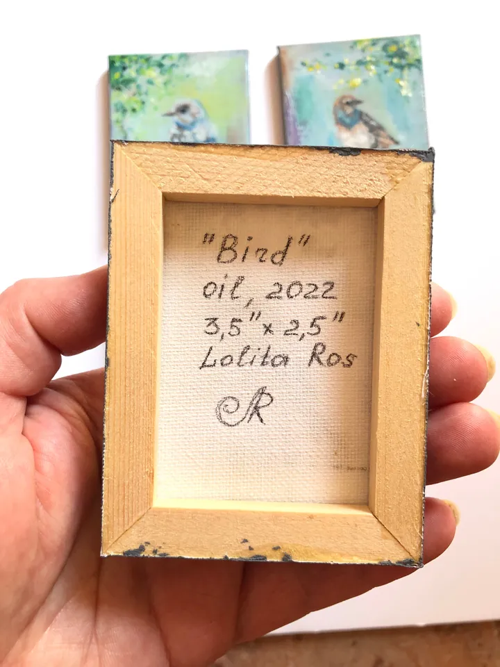 Aceo Birds Set of 4 Mini Painting Original Aceo cards Miniature Birds Painting Small Oil Painting