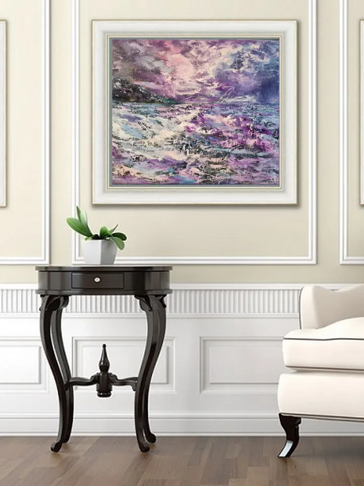 Art Oil Painting Night Moonrise Waves Sea Original Storm Artist Svinar Oksana