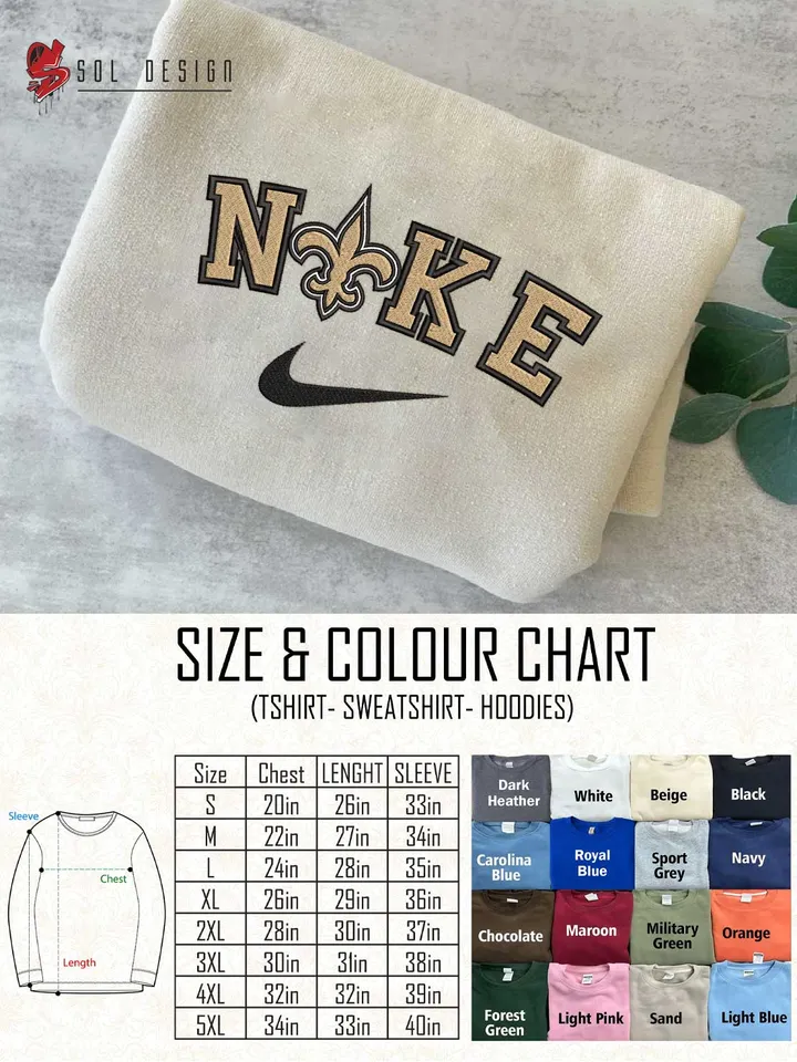 Ni.kee New Orleans Saints Embroidered Sweatshirt, NFL Saints Embroidered T Shirt, NFL Team Embroidered Sweater, NFL New Orleans Saints Shirt, Football Embroidered Hoodie