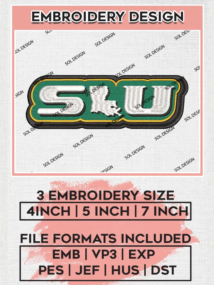 NCAA SLU Football Team Logo Embroidery Design Files, NCAA SE Louisiana Lions Machine Embroidery, NCAA Teams, Game Day, 3 sizes, NCAA Machine embroidery designs, Digital Download