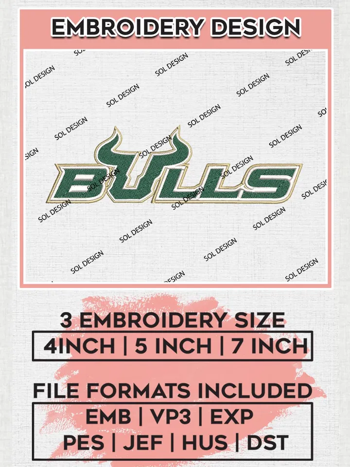 NCAA South Florida Bulls Logo Machine Embroidery Design, NCAA South Florida Bulls Embroidery Design Design files, NCAA Team Embroidery Designs, NCAA Machine Embroidery Designs, Digital Download