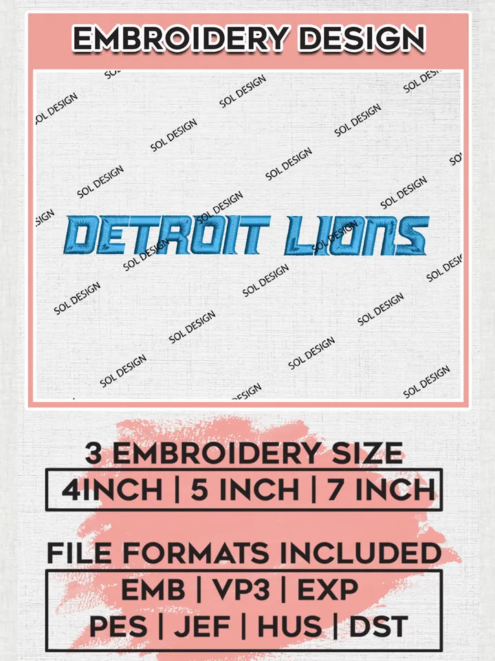 Detroit Lions Wordmark Logo Embroidery Design Files, NFL Lions, NFL Embroidery Designs, NFL Detroit Lions Machine Embroidery Design, Digital Download