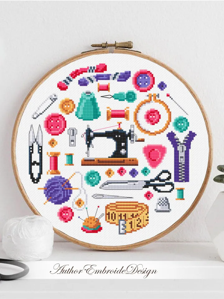 Sewing sampler cross stitch pattern PDF download Sewing accessories cross stitch chart, Simple pattern digital PDF, Sewing room decor #O22