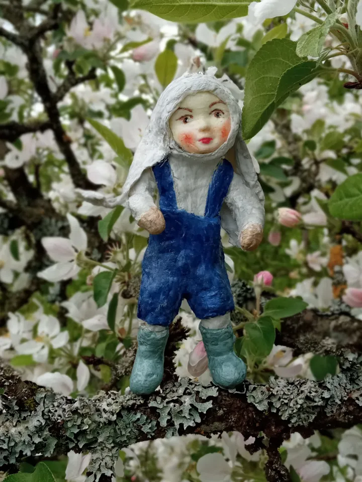 Handmade Bunny Pendant Cotton Papier Mâché/Christmas Tree Decoration/Easter Decor/Family Souvenir
