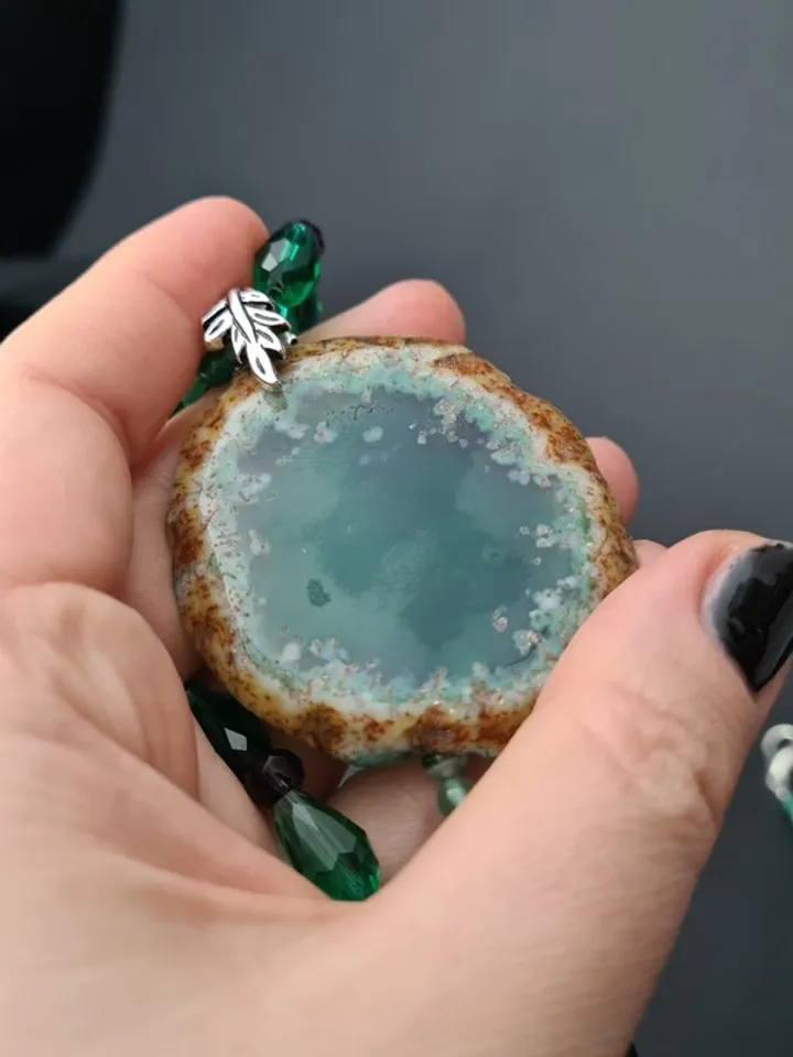 Dragon necklace Painting Dragon on Agate Stone charm Christmas Gift Wrapping