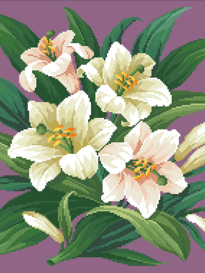 Antique Cross Stitch Pattern White Lilies Digital Download PDF