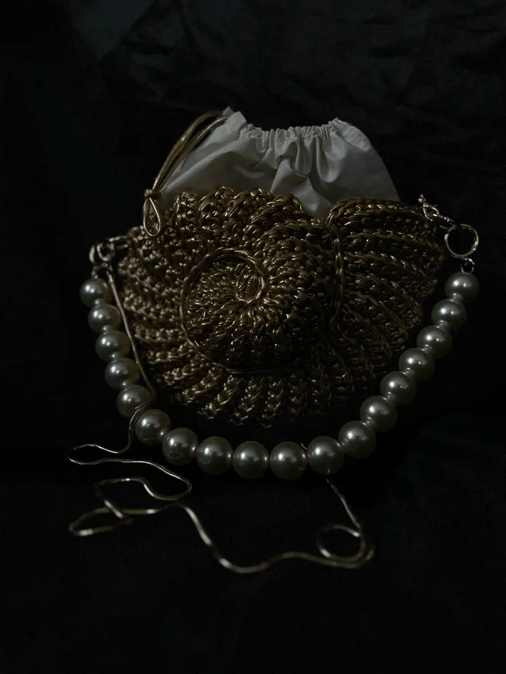 Shell vintage bag, gold clutch, bridesmaid wedding clutch, pearl beads, women purse, luxury handbag