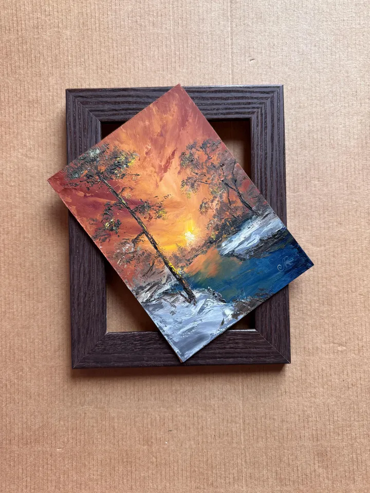 Original Landscape Forest Oil Painting Sunset Wall Art