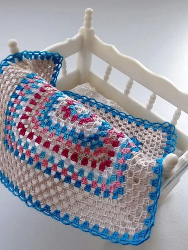 Miniature Square Blanket with Turquoise Stripes