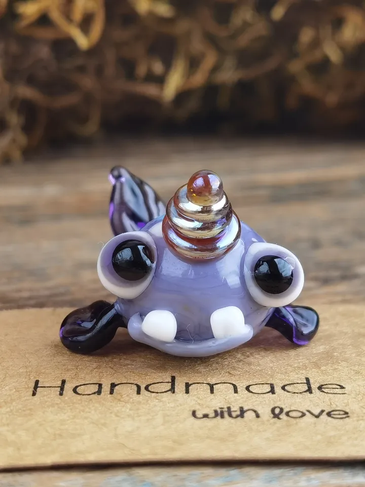 Narwhal miniature Narwhal figurine Glass figurines Whale figurines Tiny glass animals Miniature animals Blown glass art Terrarium Dollhouse