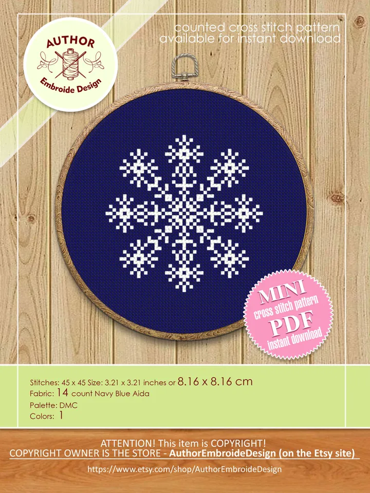 Snowflake cross stitch pattern download PDF Christmas snowflake ornament digital Christmas cross stitch chart Small winter embroidery #N2