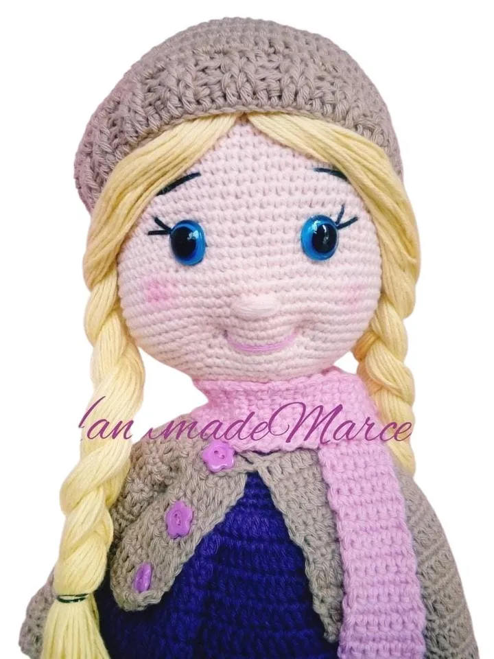 Large Crochet Doll β 38 cm Handmade Amigurumi β Big Doll with Hat & Scarf β Blonde Braided Hair β Gift for Girls β Cotton Yarn