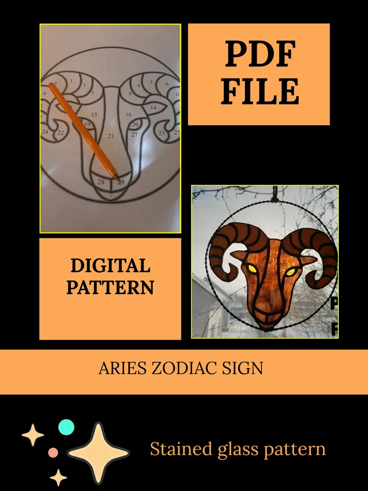 Aries zodiac sign/ Digital Download / Stained Glass Pattern / PDF file / DIY