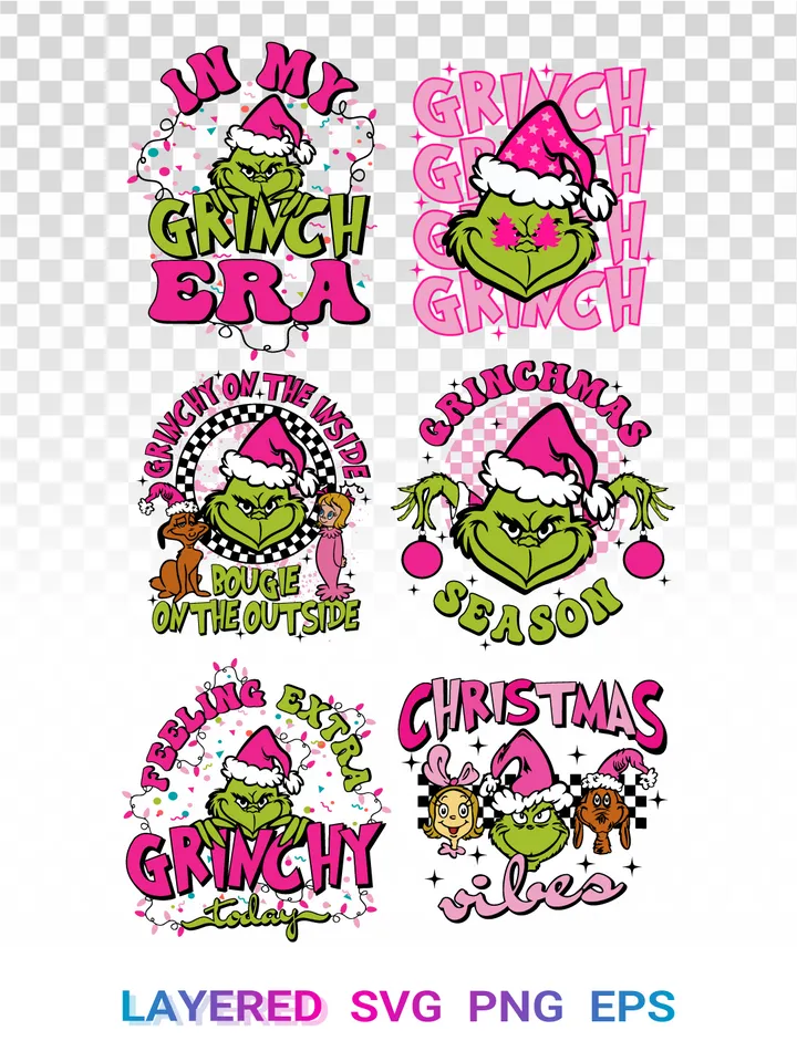 Grinch SVG PNG, Christmas Era Clipart, Layered Cricut