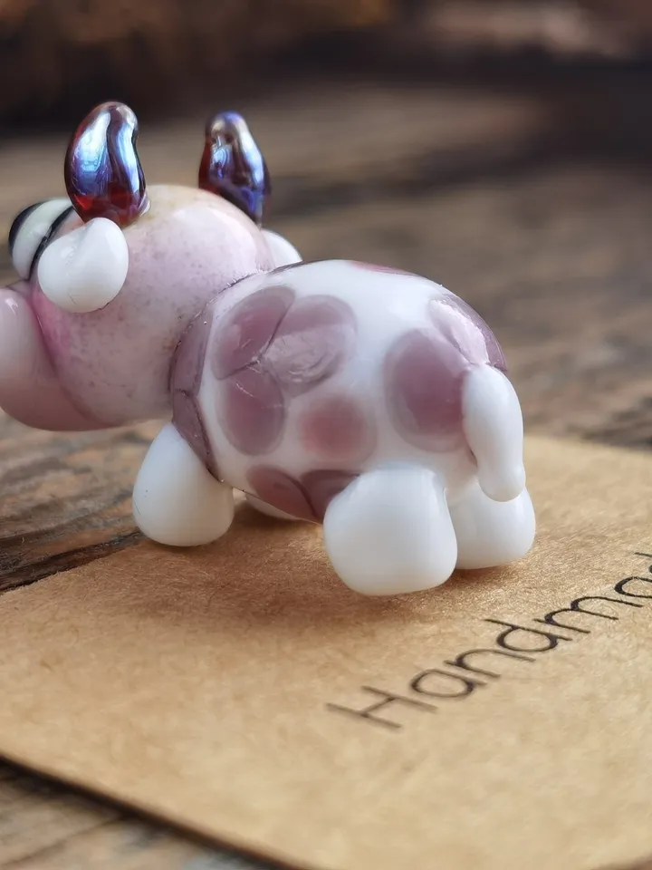 GLASS FIGURINES Cow figurine Glass cow Miniature cow tiny cow Tiny glass animals Farm animals Strawberry Dollhouse miniature Blown