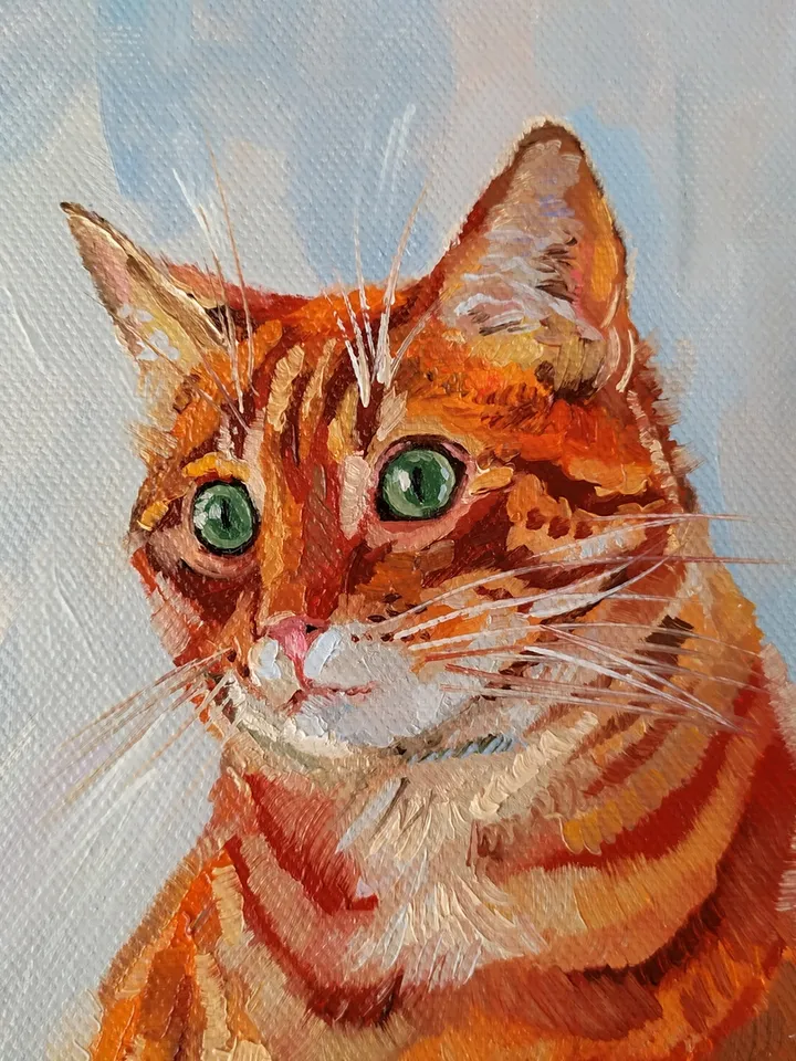 Red Cat painting oil Tabby Cat Original Art Ginger Cat Artwork fine art Animal canvas art by Natalia Plotnikova
