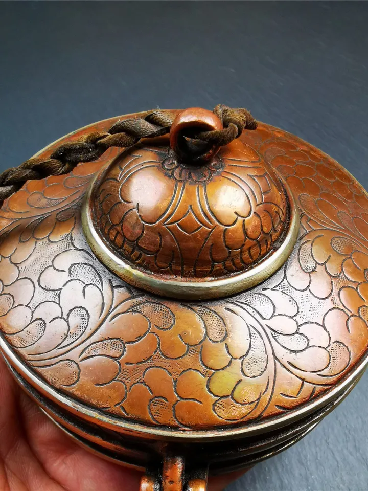Gandhanra 8.5cm/10.5cm Copper Case,Mandala Pattern, fit for Tibetan Cymbals, Tingsha Bell,Handmade in Nepal
