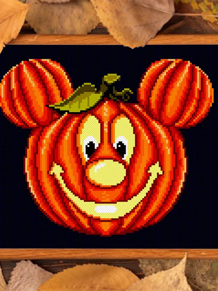 Halloween pumpkin cross stitch pattern download PDF Cute mouse cross stitch Awesome beginner stitch Halloween embroidery Mouse head #H22