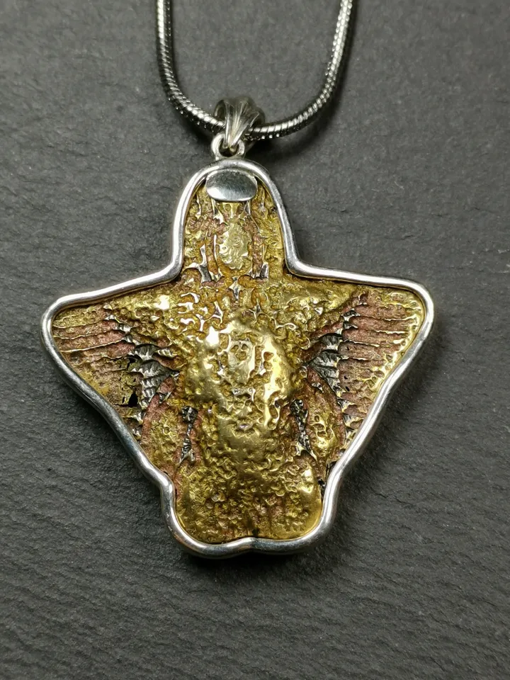 Exclusive Gandhanra Antique Garuda Bird Pendant | Rustic Tibetan Buddhist Amulet | 1.6 Hand-Carved Brass & Silver | 50 Years Old