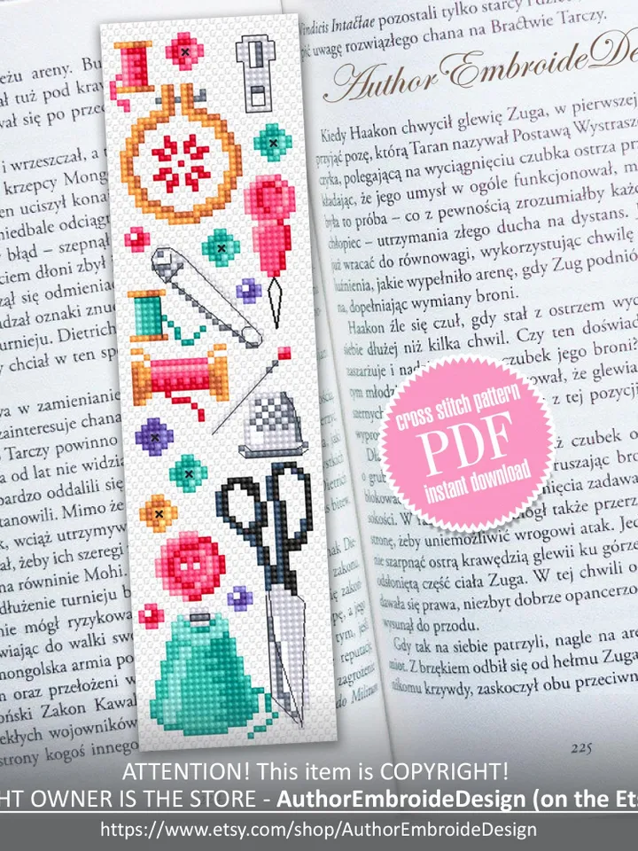Needlepoint bookmark cross stitch pattern PDF download Sewing accessories cross stitch chart, Handmade bookmark pattern digital PDF #B451