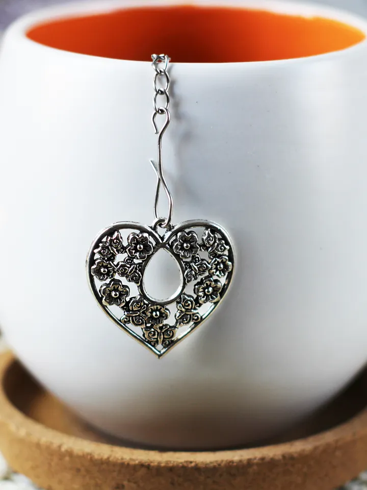 Valentines day tea ball infuser for herbal tea, Tea infuser charm heart, Tea Strainer heart pendant