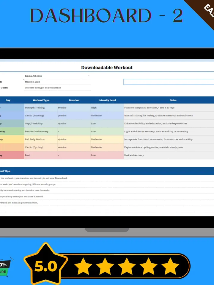 Downloadable Workout Template, Editable Google Sheets, Digital Fitness Planner for Exercise Tracking & Goal Management