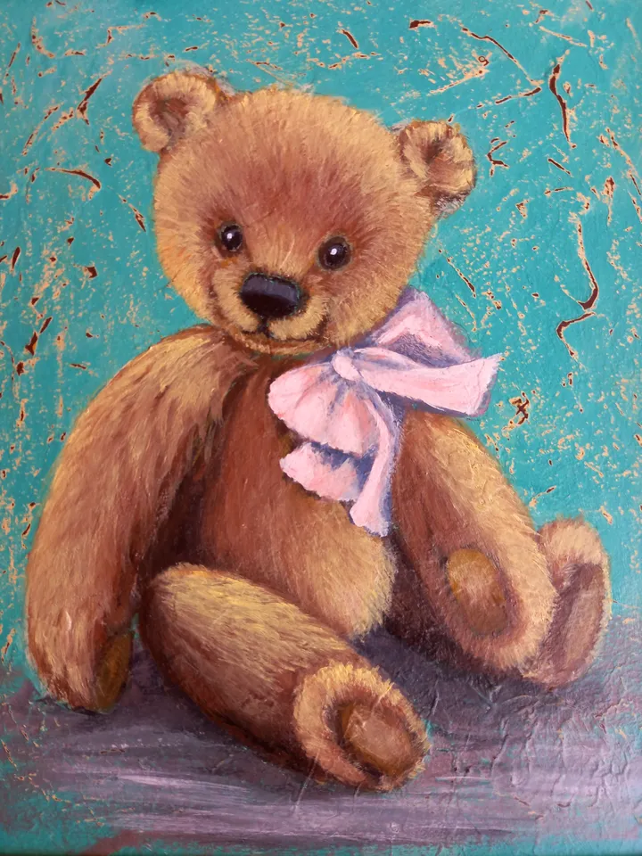 Teddy bear original oil painting 20x25 cm