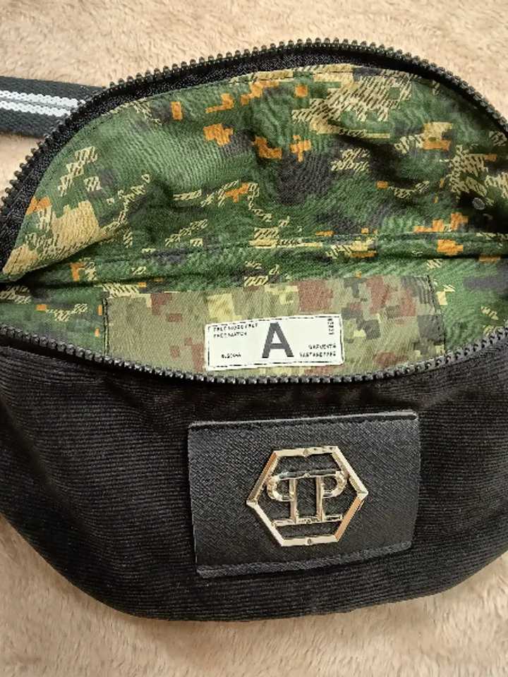 Handmade sling bag made of corduroy and genuine leather, belt bag for small items ,.